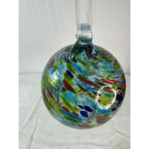 Hand Blown Art Glass Multicolor Swirl Ornament Hanging Ball 4" Wide - Picture 2 of 2